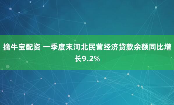 擒牛宝配资 一季度末河北民营经济贷款余额同比增长9.2%